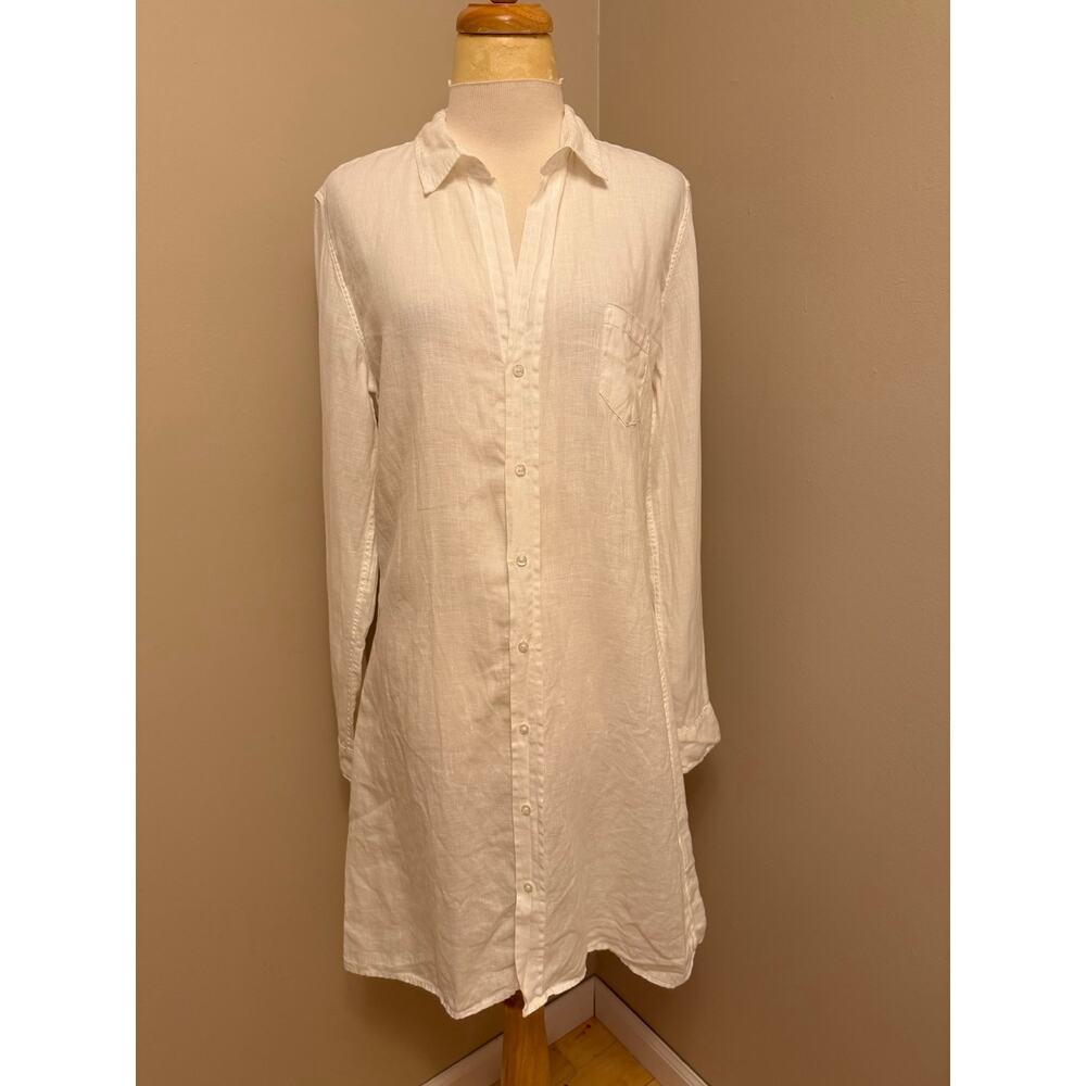 Frank & Eileen Murphy Shirt Dress 100% Linen White Button Front Sz Large